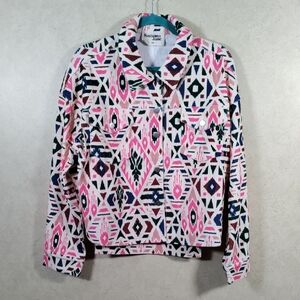 10503 Savanna Jane cream w/multi print wide wale corduroy jacket 1X NEW